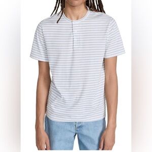 Vince Mens Nep Chalk Blue & White Stripe Short Sleeve Henley Shirt XXL Pima